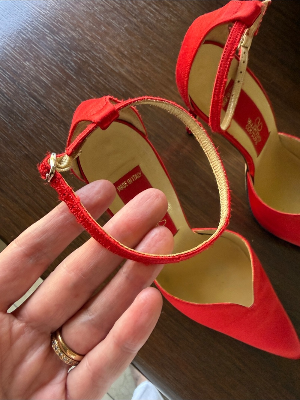 Valentino Garavani Red Pointed-Toe Ankle-Strap Heels - Picture 4 of 5
